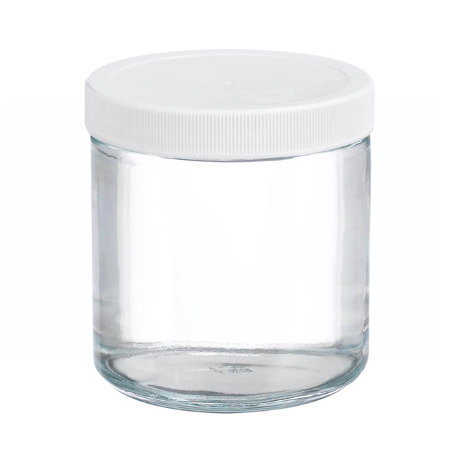 Clear Straight Sided Glass Jars with White Polypropylene Caps